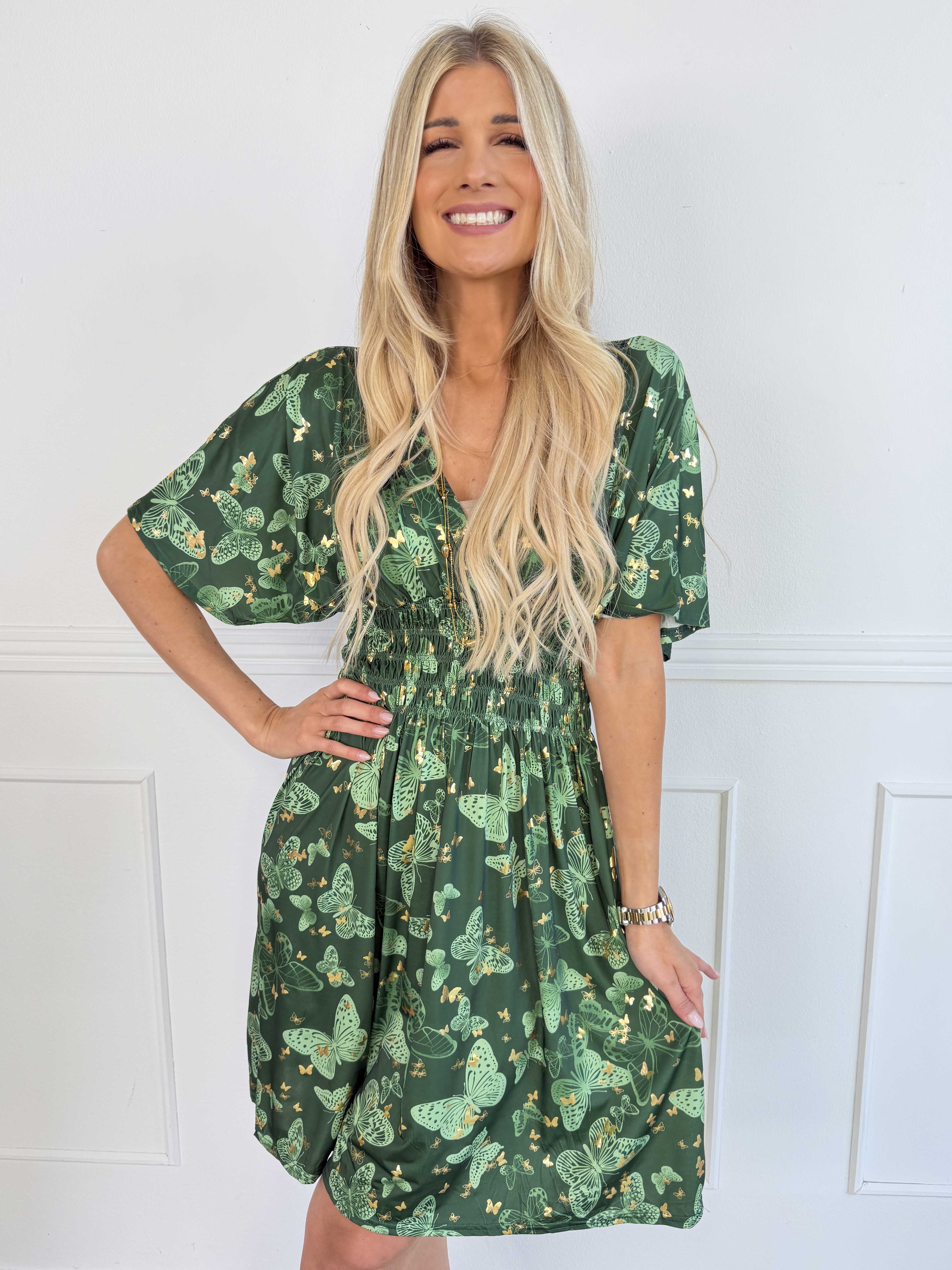 Pams Butterfly Short - Elastisk kjole med sommerfugleprint